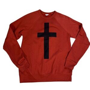 Unisex Crew Neck Sweatshirt Rust Black Cross Graphic Long Sleeve Casual‎ Top